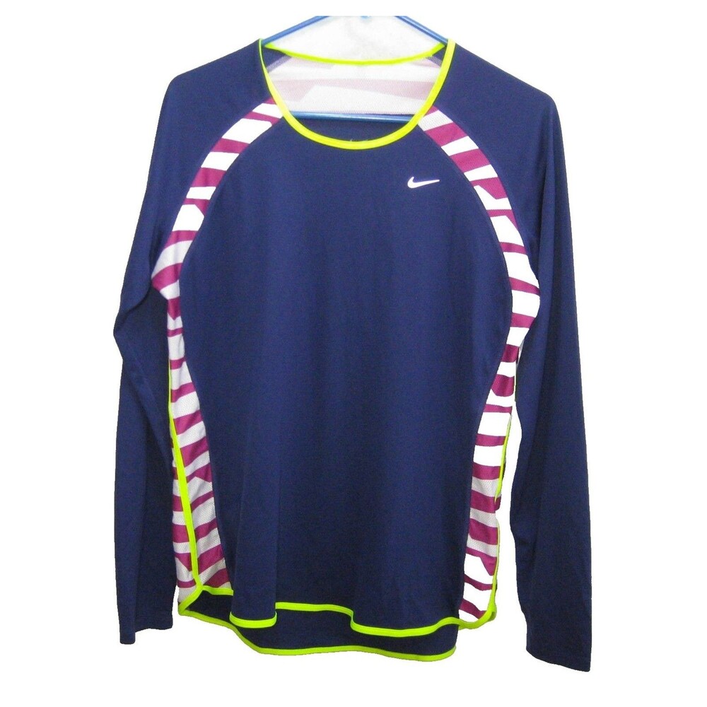 Nike Dri-Fit Womens Large Blue Long Sleeve Athletic T-Shirt Top Fitness Running